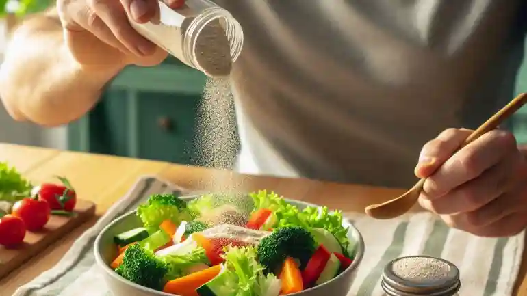 분말 카무트 효소를 채소에 뿌려서 먹을 수 있다.